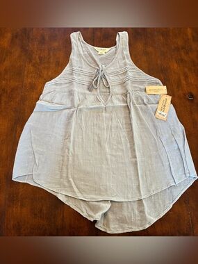 Ralph Lauren Light Blue Tie-Front Sleeveless Linen Top